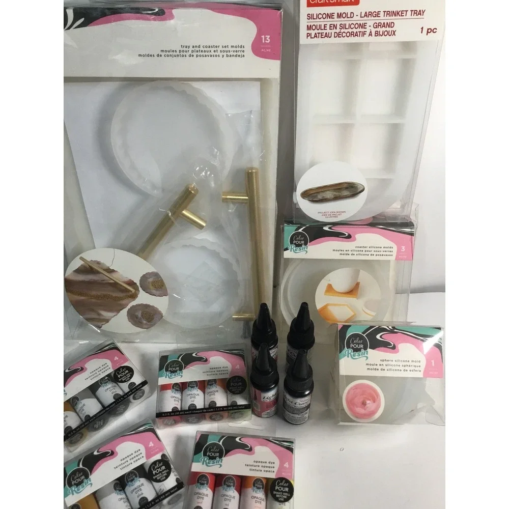 Color Pour Resin Mold Kit‎ Bundle Tray Coaster Sphere Craft Smart Large Trinket